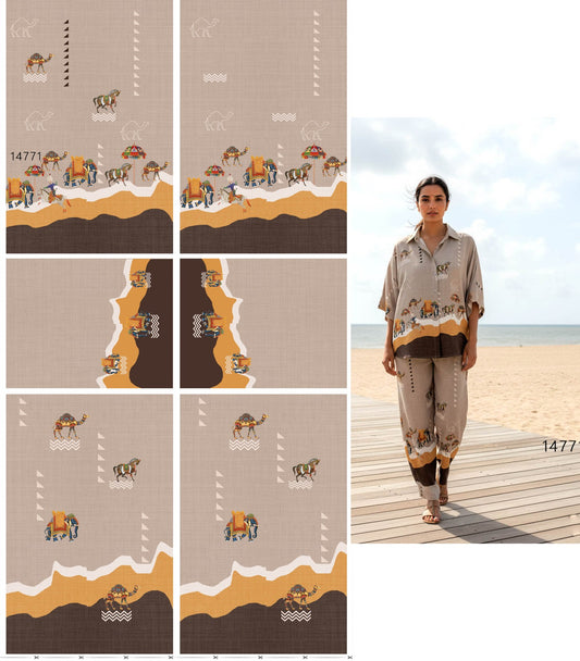 Beige Ethnic Printed Co-Ord Set Fabric – Premium Crape