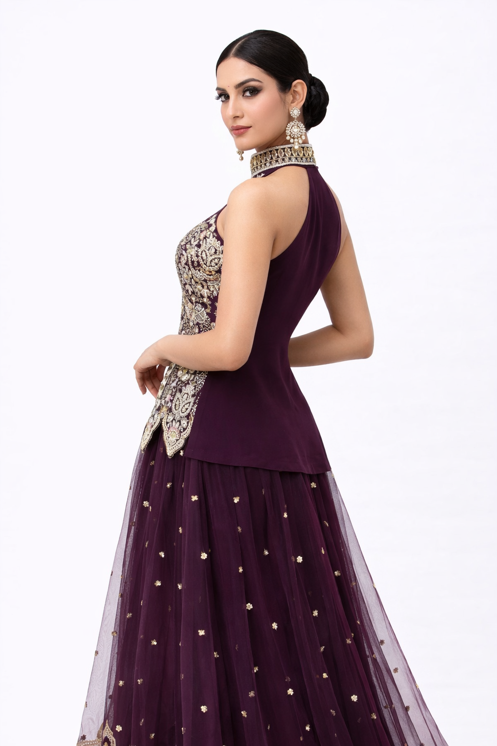 Regal Plum Hand-Embroidered Designer Lehenga