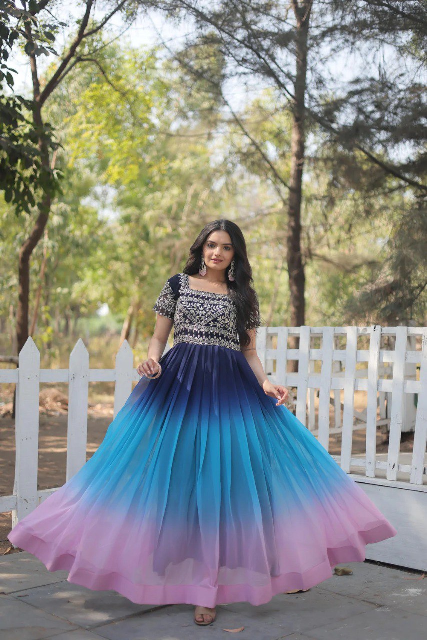 blue and pink ombre dress Wavy Ombre A-Line Chiffon Maxi Dress - Blue main image 0