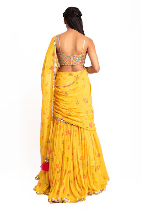 Sunshine Bloom Ruffle Georgette Lehenga Saree