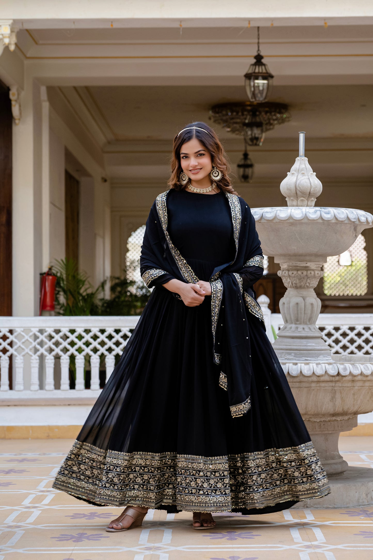 Black Georgette Sequin Embroidered Gown with Dupatta