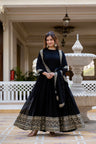 Black Georgette Sequin Embroidered Gown with Dupatta