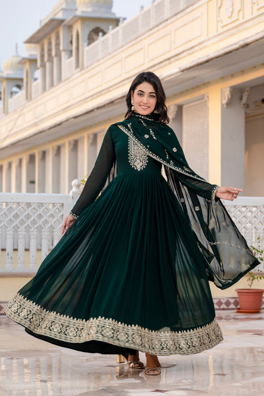 Elegant Green Anarkali With Dupatta