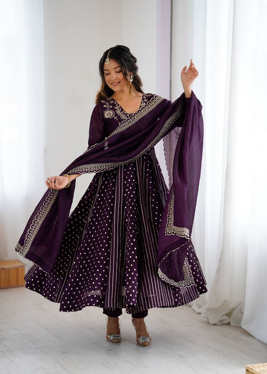 Royal Purple Embroidered Anarkali Set