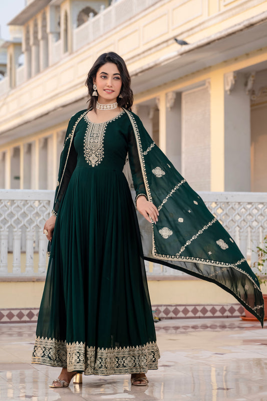 Elegant Green Anarkali With Dupatta