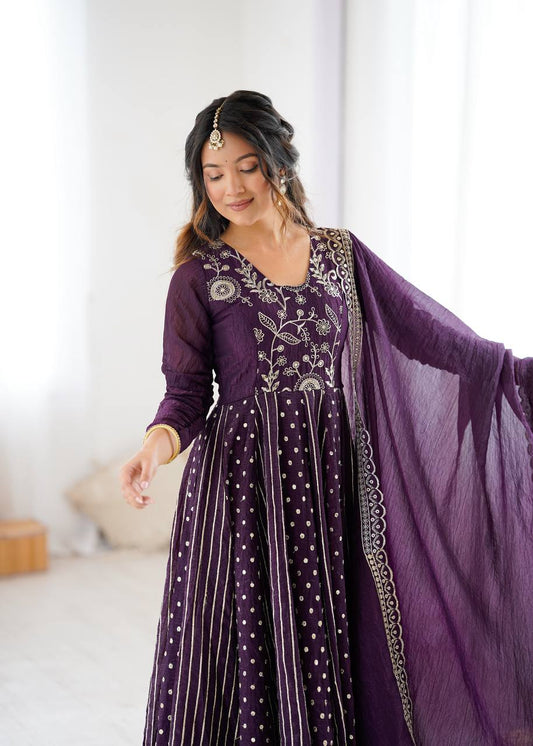 Royal Purple Embroidered Anarkali Set