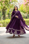 Purple Star Georgette Embroidered Gown with Dupatta