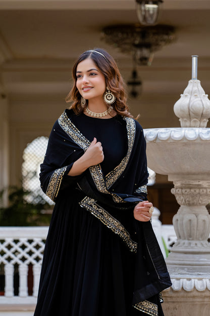 Black Georgette Sequin Embroidered Gown with Dupatta