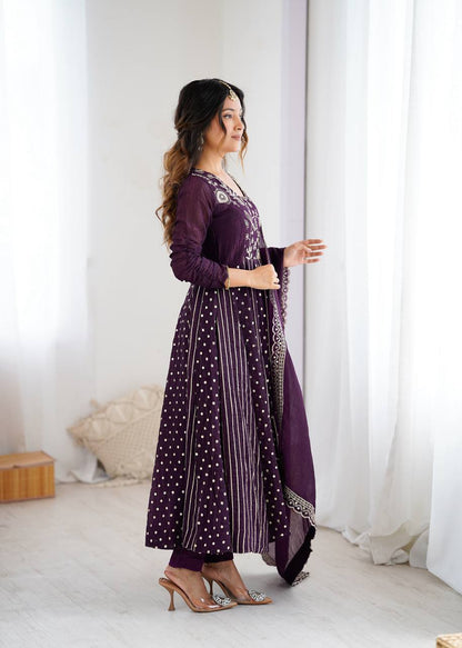Royal Purple Embroidered Anarkali Set