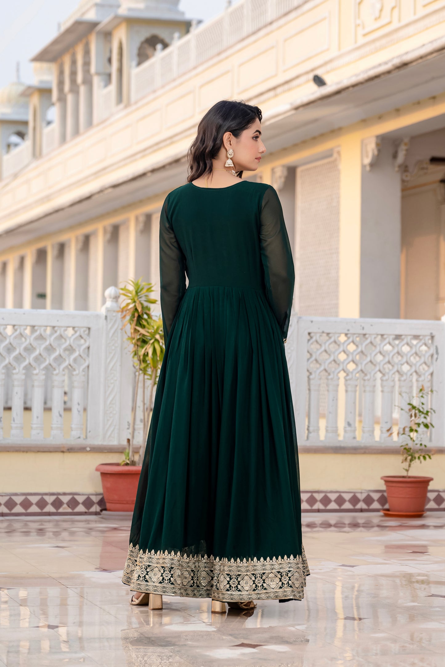 Elegant Green Anarkali With Dupatta
