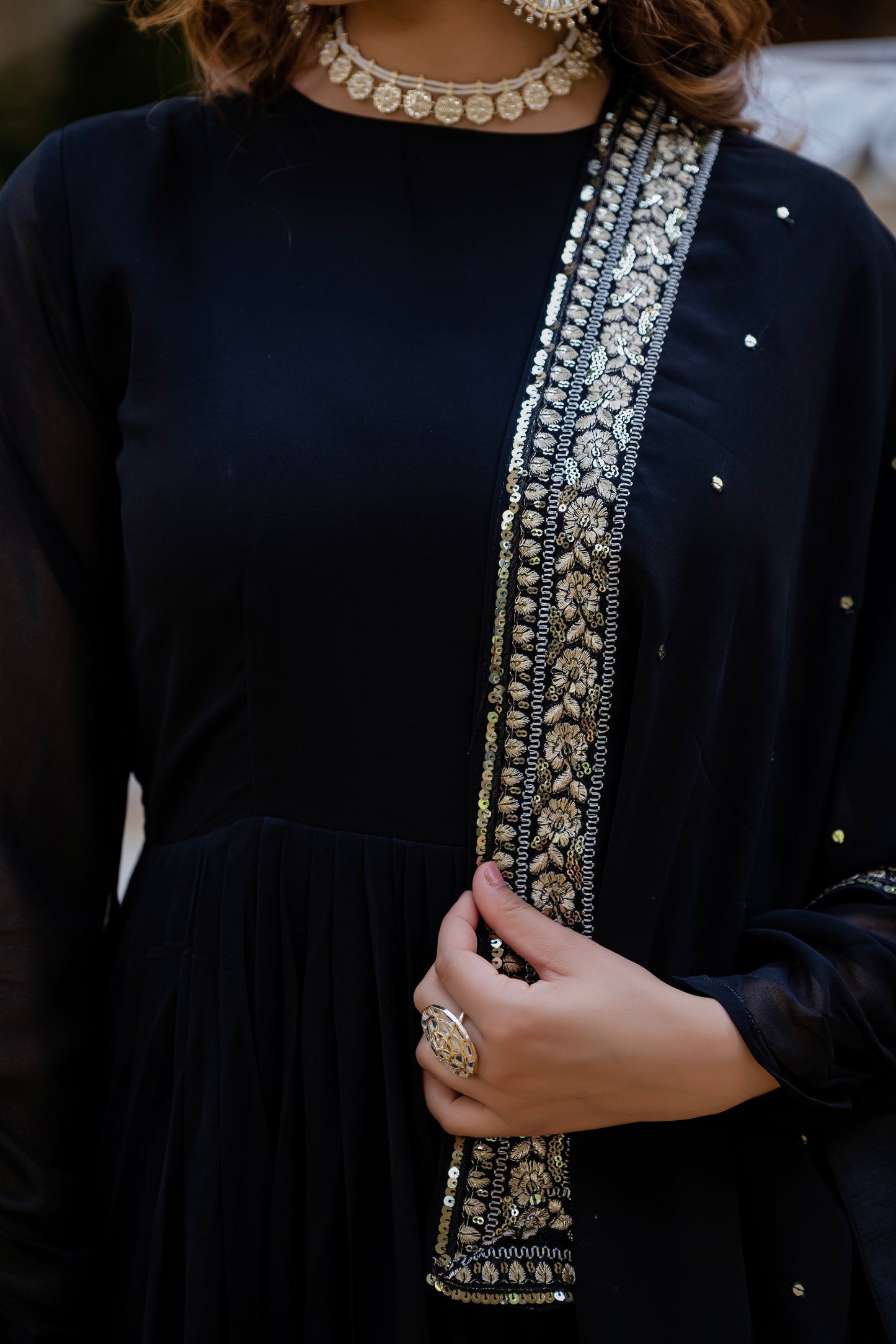 Black Georgette Sequin Embroidered Gown with Dupatta
