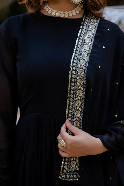 Black Georgette Sequin Embroidered Gown with Dupatta