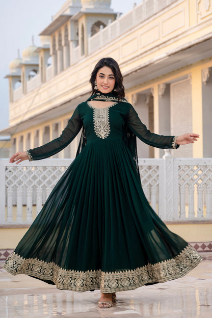 Elegant Green Anarkali With Dupatta