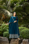 Teal Blue Gown Set With Dupatta