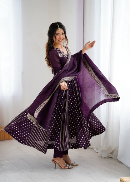 Royal Purple Embroidered Anarkali Set