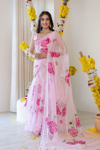 Pink Blossom Teby Silk Digital Lehenga Saree