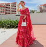 Red Ruffle Bloom Lehenga Saree