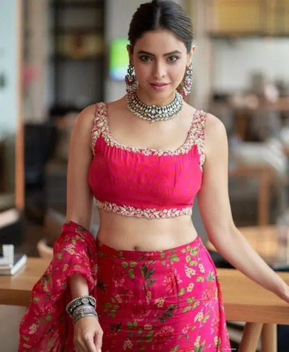 Red Ruffle Bloom Lehenga Saree