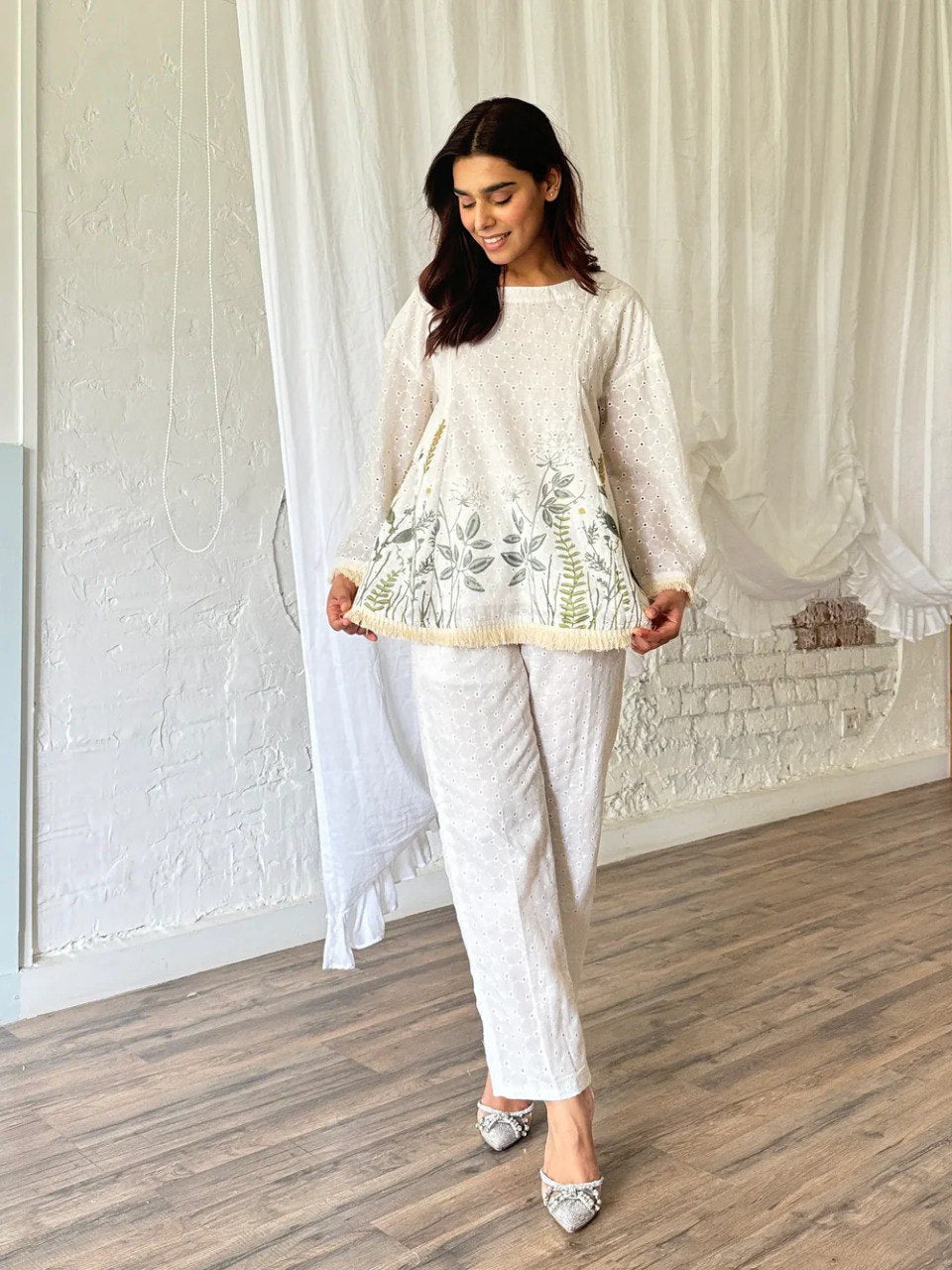 White embroidered co-ord set