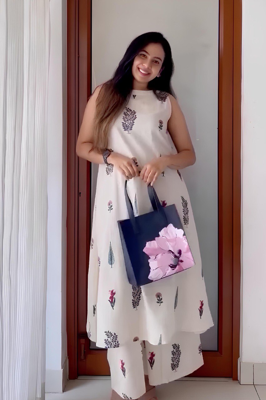 Elegant Handblock Kurta Set White
