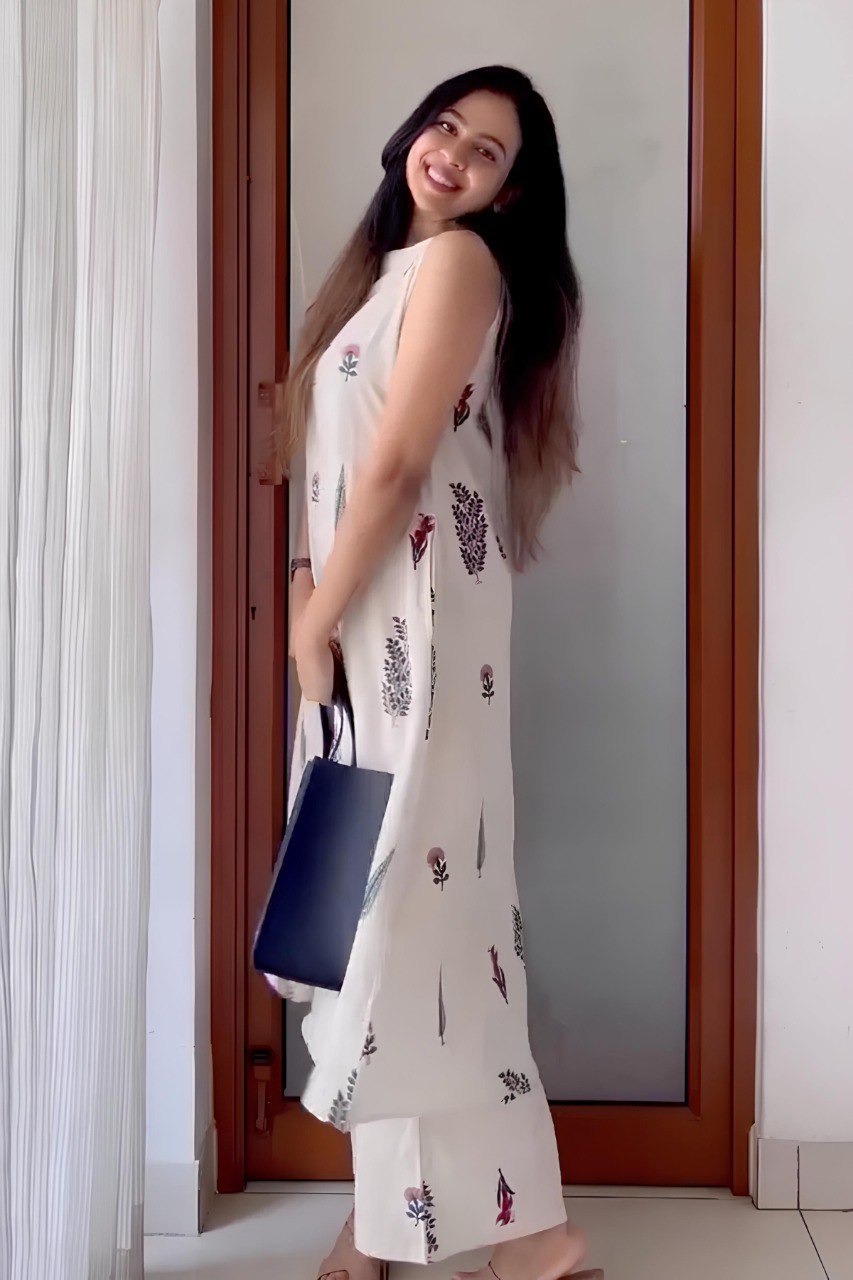 Elegant Handblock Kurta Set White