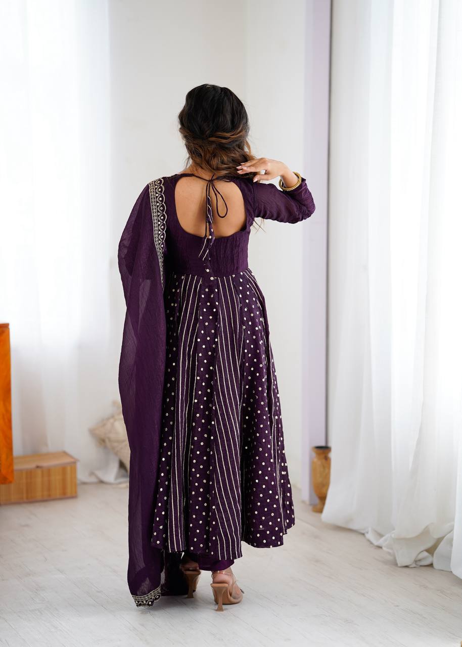 Royal Purple Embroidered Anarkali Set