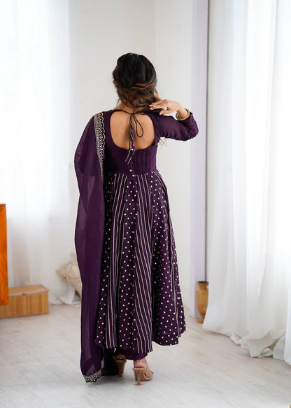 Royal Purple Embroidered Anarkali Set