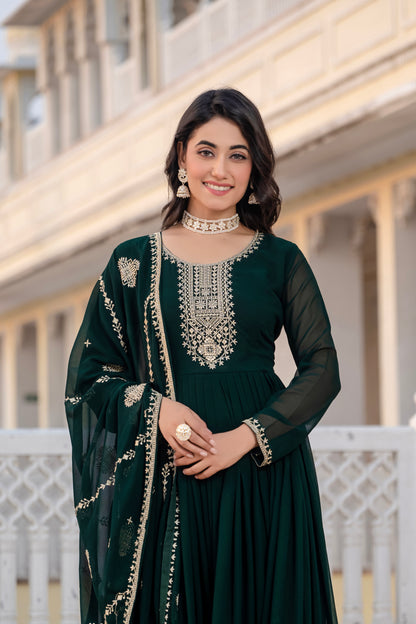 Elegant Green Anarkali With Dupatta