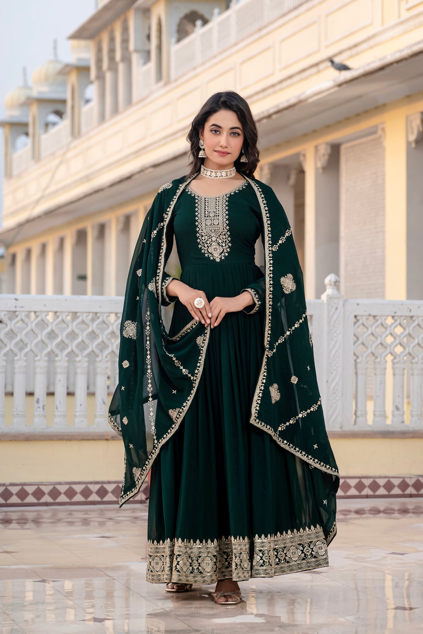 Elegant Green Anarkali With Dupatta