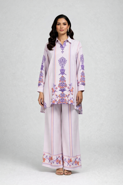 Lavender Floral Co-ord Set Fabric – Soft Pastel Designer Crepe