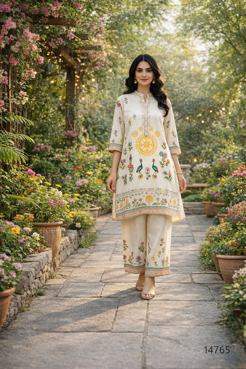 Ivory Multicolor Floral Printed Co-Ord Set Fabric – Premium Crape