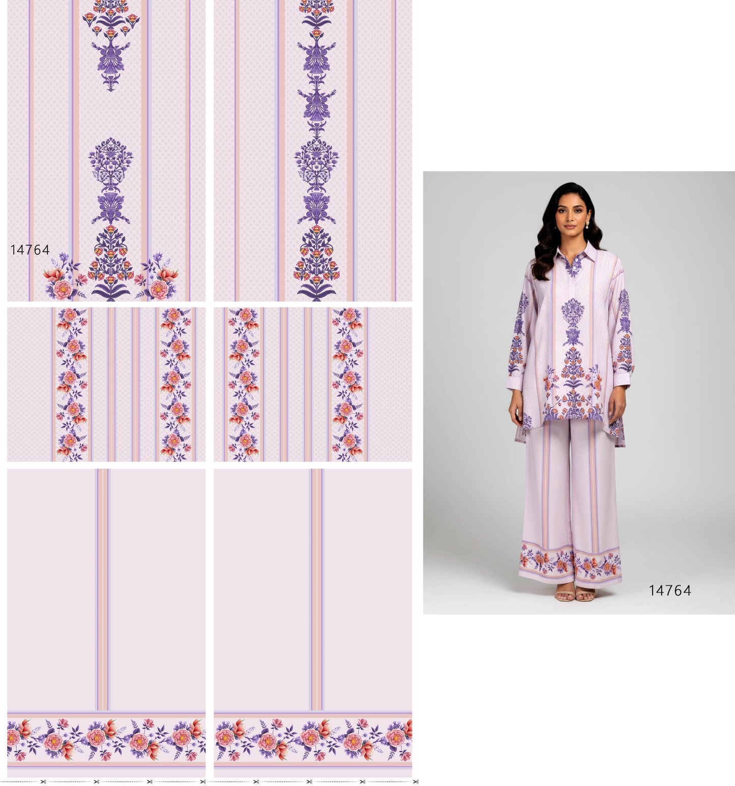 Lavender Floral Co-ord Set Fabric – Soft Pastel Designer Crepe