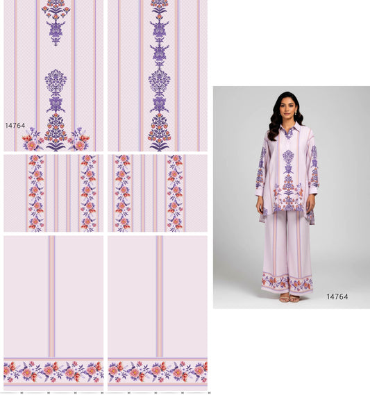 Lavender Floral Co-ord Set Fabric – Soft Pastel Designer Crepe