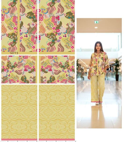 Vibrant Floral Printed Co-ord Set Fabric – Yellow Multicolor Designer Crepe