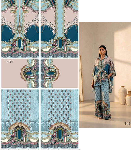 Blue Printed Co-Ord Set Fabric – Premium Crape