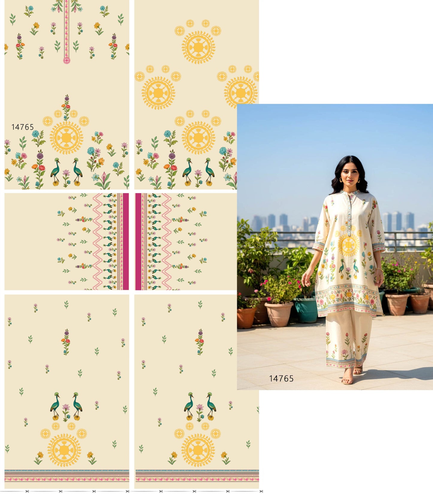Ivory Multicolor Floral Printed Co-Ord Set Fabric – Premium Crape