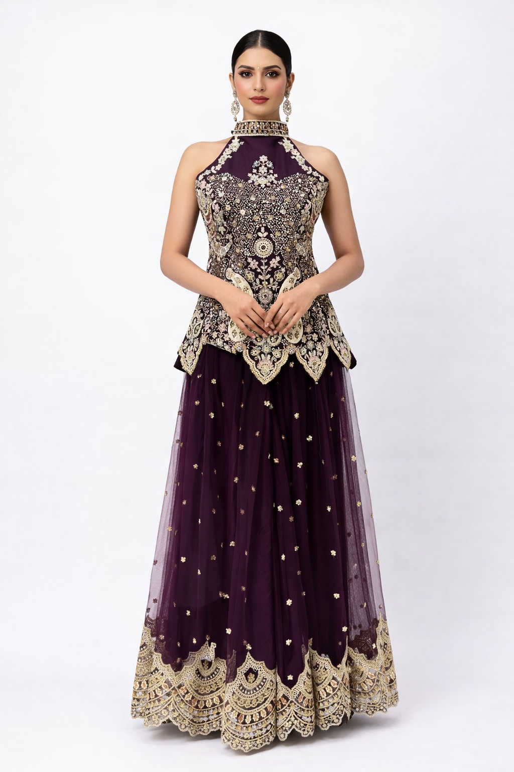 Regal Plum Hand-Embroidered Designer Lehenga
