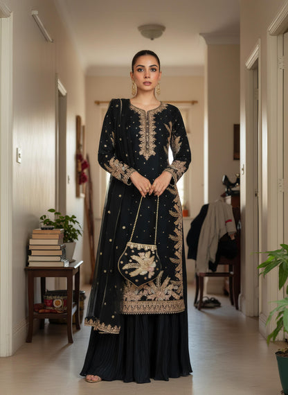 Elegant Black Embroidered Suit