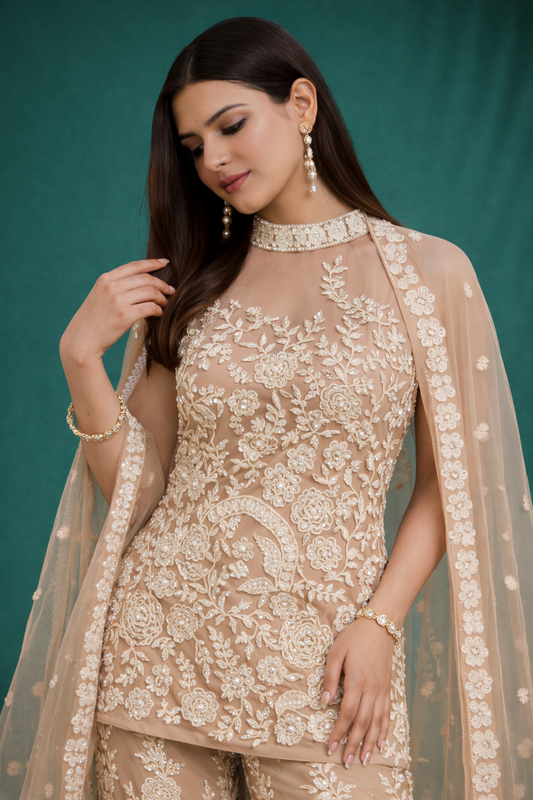 Moonlight Ivory Hand-Embroidered Kurta Sharara