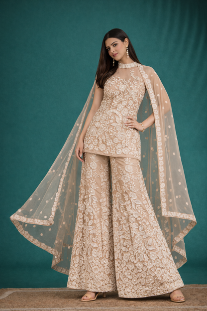 Moonlight Ivory Hand-Embroidered Kurta Sharara
