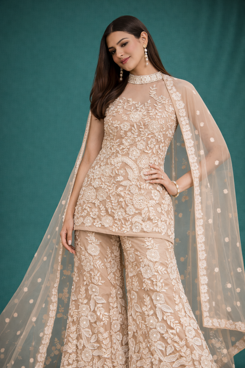Moonlight Ivory Hand-Embroidered Kurta Sharara
