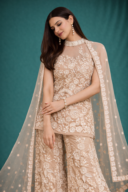 Moonlight Ivory Hand-Embroidered Kurta Sharara