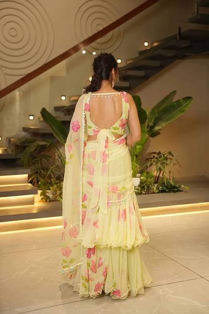 Elegant Pastel Floral Designer Georgette Saree