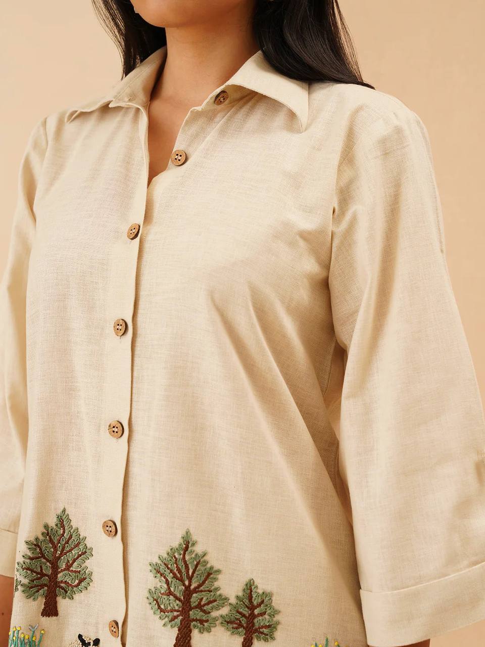 Embroidery Co-Ord Set in White Rayon