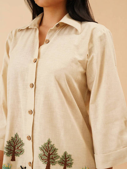 Embroidery Co-Ord Set in White Rayon