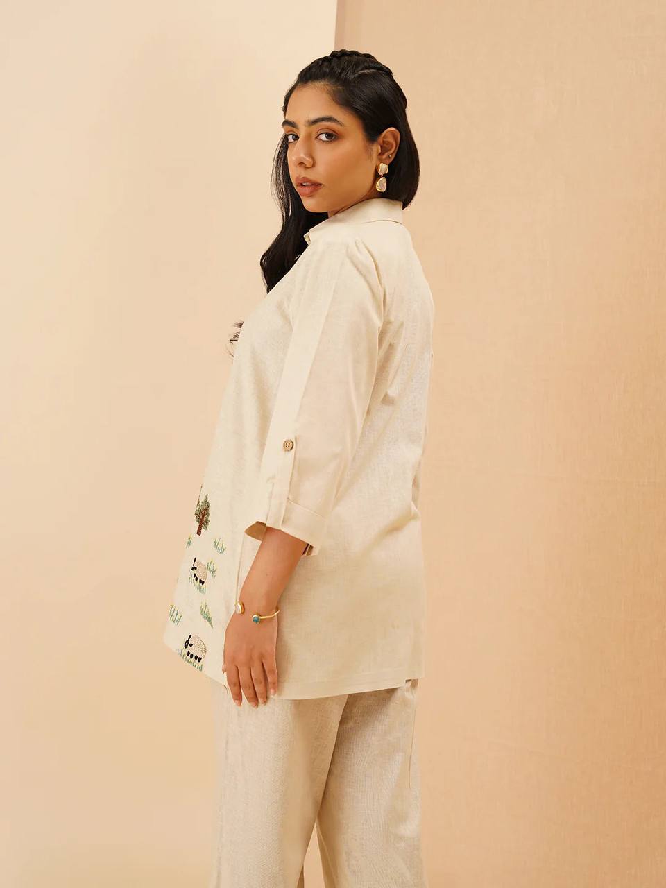 Embroidery Co-Ord Set in White Rayon