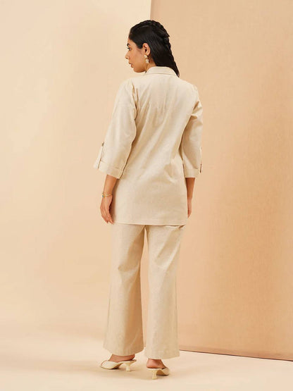 Embroidery Co-Ord Set in White Rayon