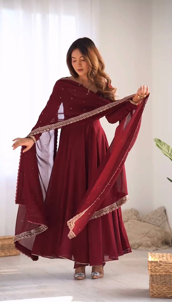 Elegant Maroon Anarkali Suit Set