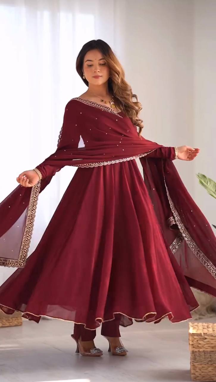 Elegant Maroon Anarkali Suit Set