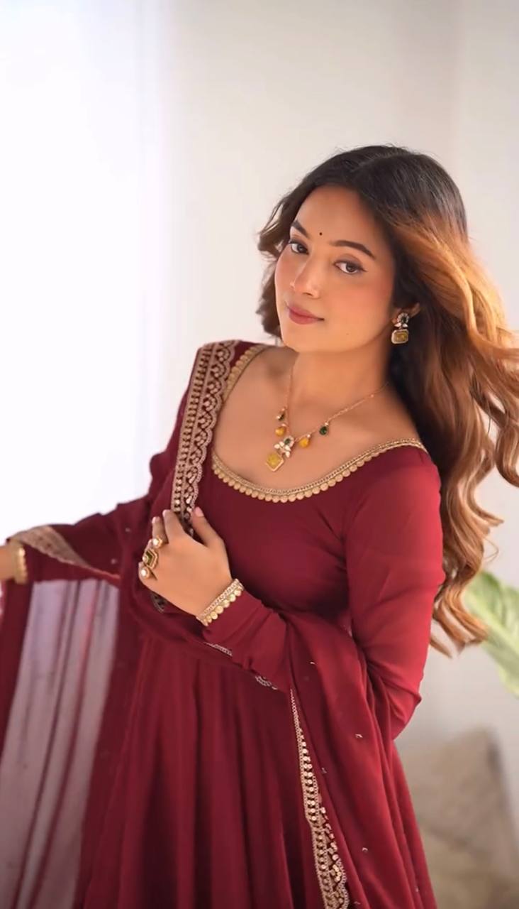 Elegant Maroon Anarkali Suit Set